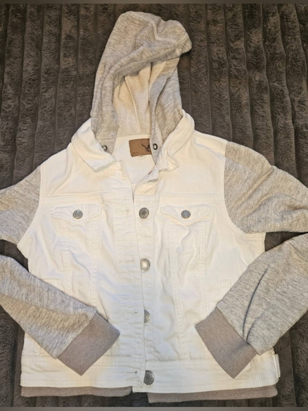 American Eagle white denim jacket w hoodie